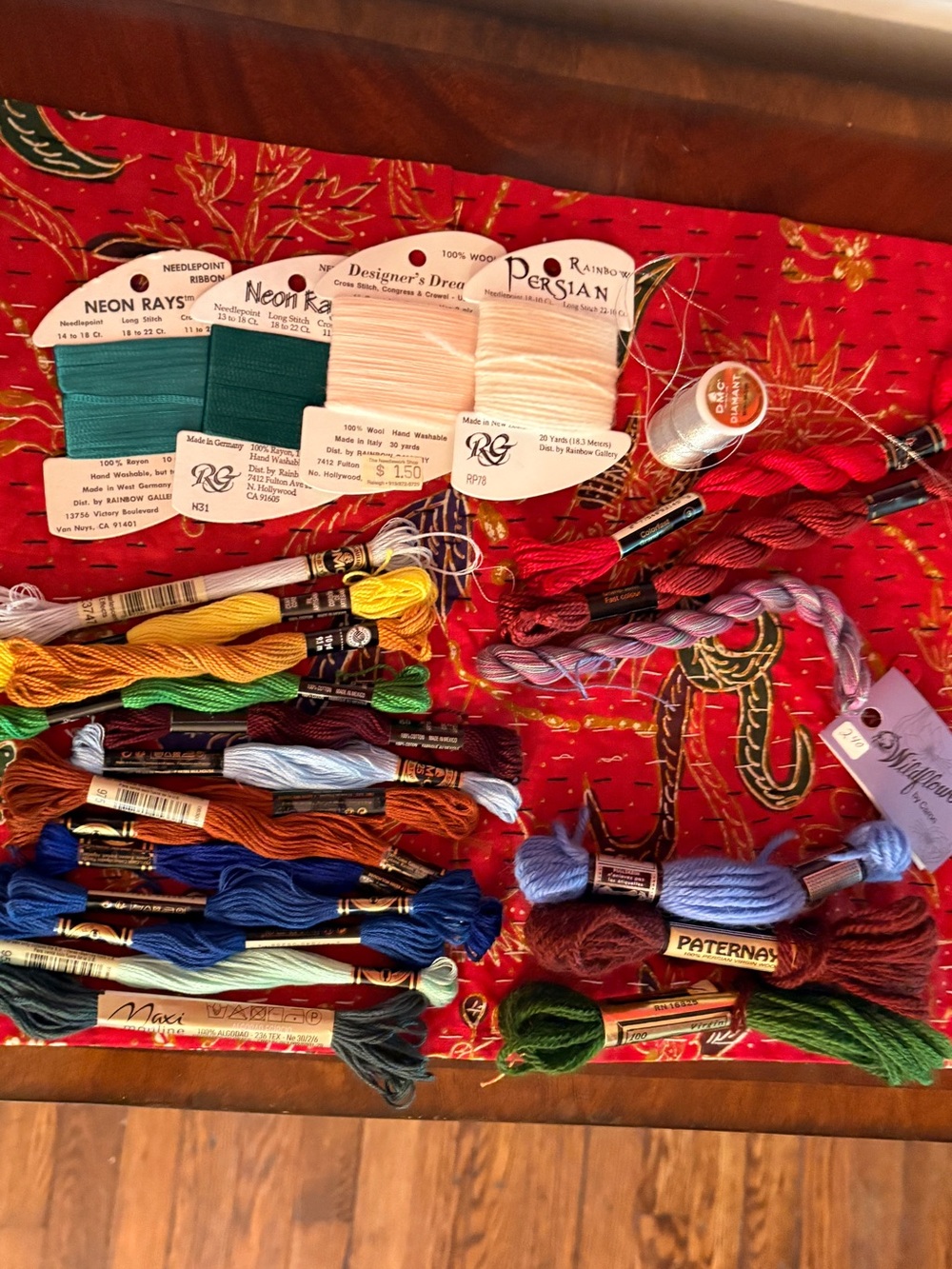 Assorted Embroidery Floss Collection in Red, Blue, Green, Yellow - Mixed Brands